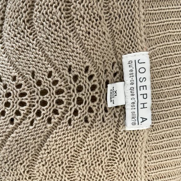 Joseph A Tan Shawl Collar Open Weave 3/4 Sleeve Cardigan Sweater XL - Picture 13 of 13